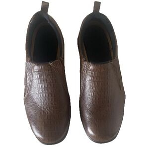 Roper Mens 10 Slip On Shoes Brown Crocodile Print Comfort Twin Gore Casual